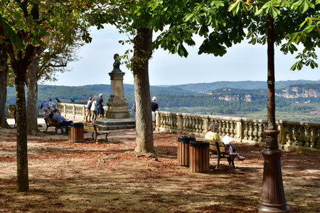 Domme; France - October 7 2023: the Dordogne valley view from the picturesque old bastideのeditorial素材