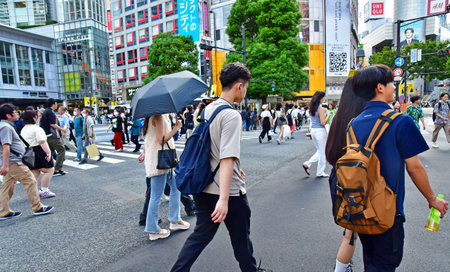 Tokyo; Japan - August 10 2024: the Shibuya crossing in the Shibuya districtのeditorial素材