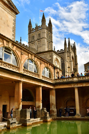 Bath; England - May 30 2024: the Roman Baths in the city centerのeditorial素材