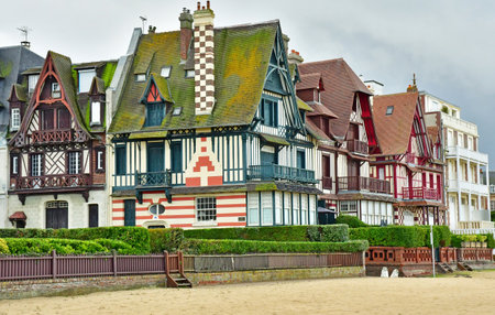 Trouville; France - October 12, 2024: Les Planches, Promenade Savignac and its stylish villasのeditorial素材