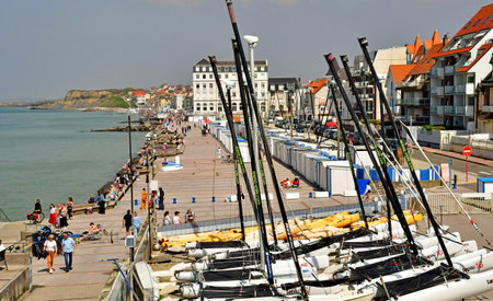 Wimereux; France - May 10 2024: the seafront promenade of the seaside resort cityのeditorial素材
