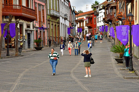 Gran Canaria, Canary Islands - March 15 2024: the picturesque calle Real in the city of Terorのeditorial素材
