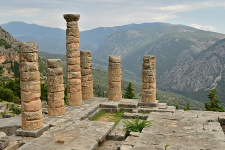Delphi; Greece - August 31 2022: the Appolo Temple in the archaeological siteのeditorial素材