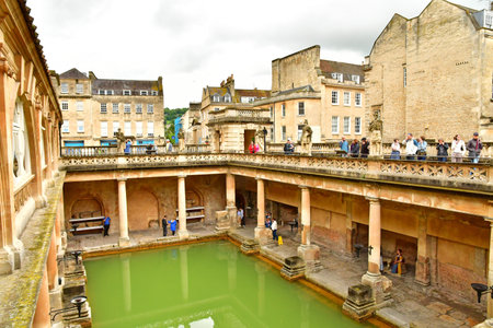 Bath; England - May 30 2024: the Roman Baths in the city centerのeditorial素材