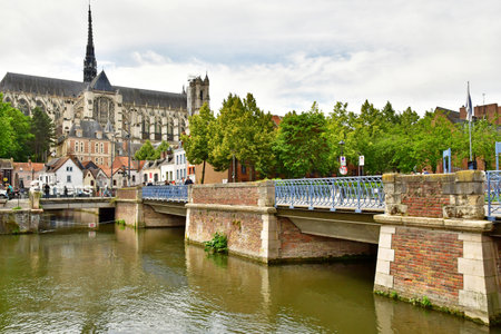 Amiens; France - June 20 2024: the Saint Leu district in the city centerのeditorial素材