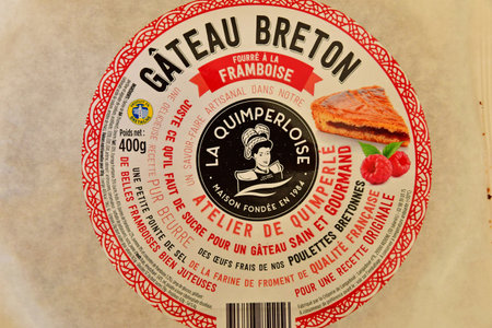 Paris; France - April 27 2023: close up of a Breton rapsberry cakeのeditorial素材