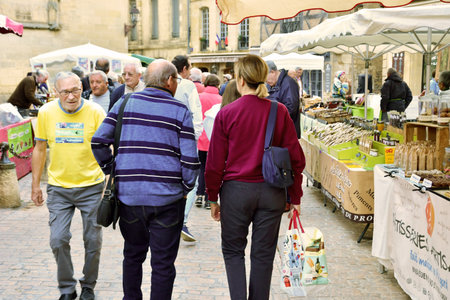 Sarlat la Caneda; France - October 7 2023: the picturesque Saturday marketのeditorial素材
