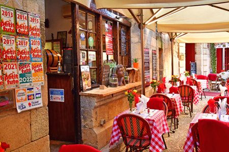 Sarlat la Caneda; France - October 7 2023: bar restaurant in the picturesque old cityのeditorial素材