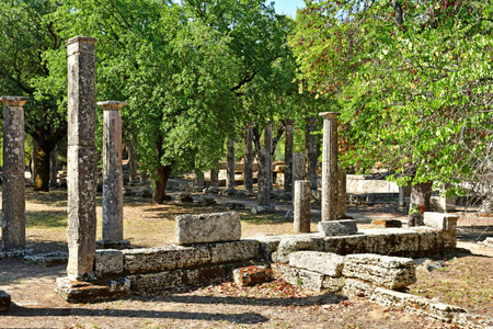 Ancient Olympia; Greece - August 30 2022: the archaeological siteのeditorial素材