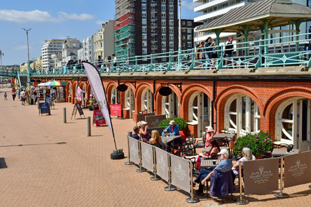 Brighton, England - June 04 2023: restaurant bar on the seaside,のeditorial素材