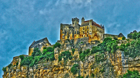 Beynac et Cazenac, France - August 18 2016: the historical old castle built in the 12th centuryのeditorial素材