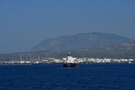 Corinth; Greece - August 30 2022: the Saronic gulf near the Corinth canalの写真素材