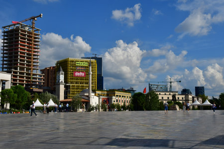 Tirana; Albania - August 29 2022: the Skanderbeg square in the city centerのeditorial素材