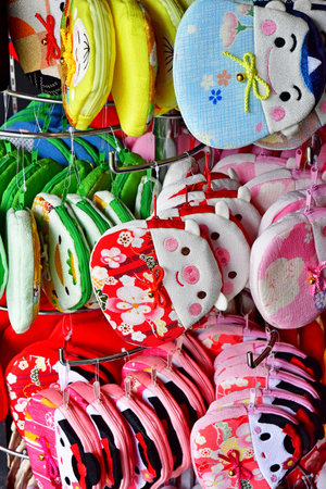 Kyoto; Japan - August 10 2024: purse in a shop in Arashiyama city centerのeditorial素材