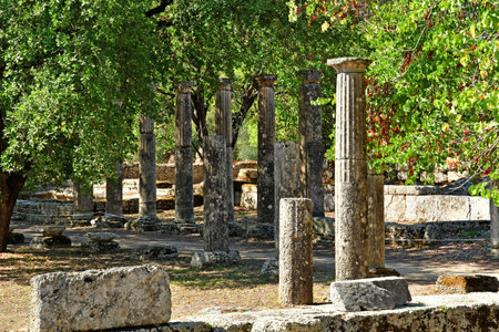 Ancient Olympia; Greece - August 30 2022: the archaeological siteのeditorial素材