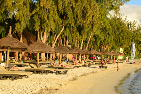 Grand Baie, Republic of Mauritius - July 28, 2014: the picturesque Pointe aux Canonniersのeditorial素材