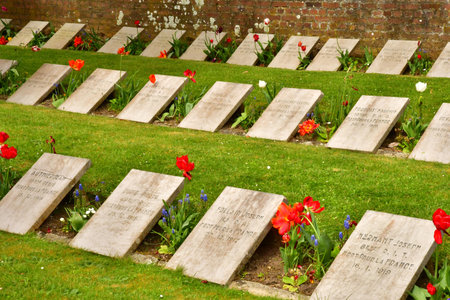 Le Touquet Paris Plage; France - April 20 2024: French military tomb in the cemetery