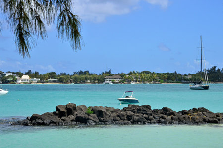 Grand Baie, Republic of Mauritius - July 28 2014: the picturesque seaside cityの写真素材