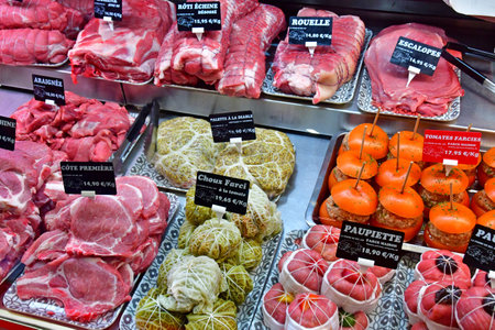 Pornichet, France - January 2, 2025: Paupiettes at the covered marketの写真素材