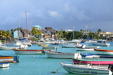 Grand Baie, Republic of Mauritius - July 28 2014: the picturesque seaside cityのeditorial素材