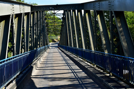 Lacave; France - October 7 2023: a bridge on the Dordogne riverのeditorial素材