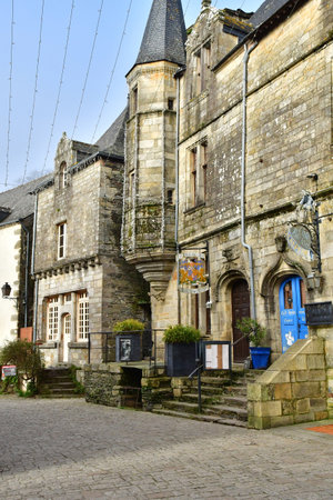 Rochefort en Terre, France - January 2 2025: the Lion tower house in the picturesque city centerのeditorial素材