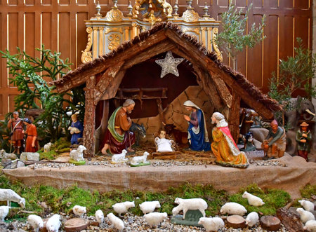 Le Croisic, France - January 2, 2025: Nativity scene in the church of Notre Dame de la Pitieのeditorial素材