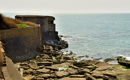 Audresselles; France - May 10 2024: blockhouse in the seaside resort cityの写真素材