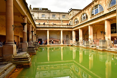 Bath; England - May 30 2024: the Roman Baths in the city centerのeditorial素材