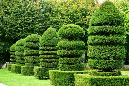 Ambleville; France - September 19 2023: the renaissance castle Italian gardenのeditorial素材