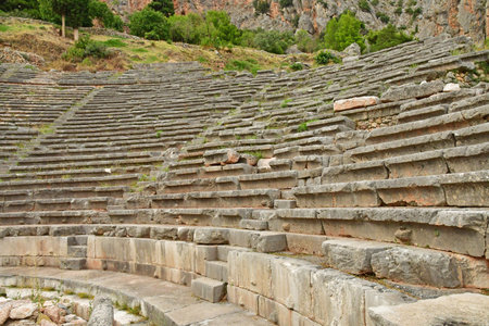 Delphi; Greece - August 31 2022: the theater in the archaeological site
