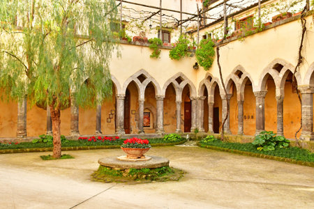 Sorrento, Italy - March 6 2025: the San Francesco cloister in the picturesque city centerのeditorial素材