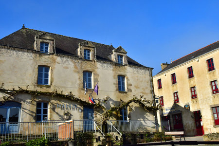 Rochefort en Terre, France - January 2 2025: The city hall in the picturesque city centerのeditorial素材