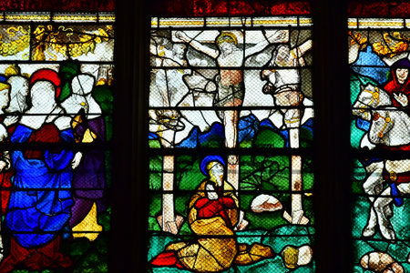 The Andelys; France - April 4 2025: stained glass window of the Notre Dame churchのeditorial素材