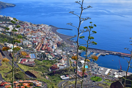 La Palma, Canary Islands - March 15 2024: Santa Cruz de la Palma view from the Mirador de la...