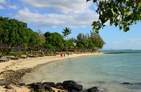 Grand Baie, Republic of Mauritius - July 28 2014: the picturesque seaside cityのeditorial素材
