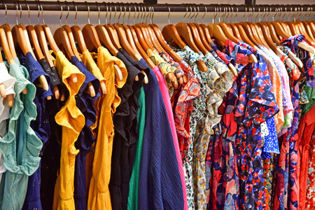 Saint-Malo; France - July 30 2023: cloth shop in the walled city