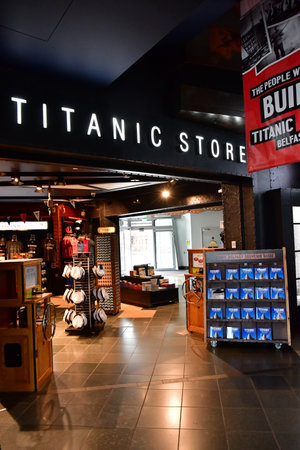 Belfast; Northern Ireland - September 15 2022: the Titanic Belfast museum souvenir shopのeditorial素材
