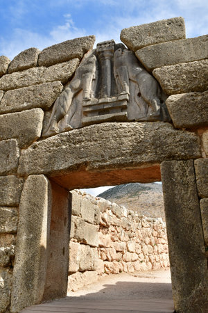 Mycenae; Greece - August 30 2022: Lion Door in the archaeological siteのeditorial素材