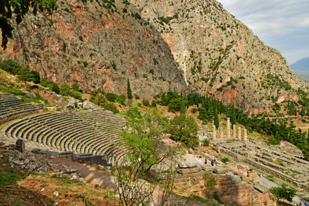 Delphi; Greece - August 31 2022: the theater in the archaeological site
