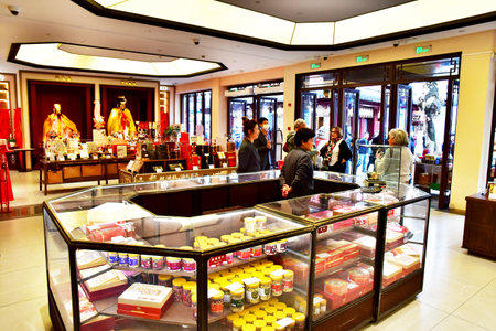 Shanghai; China - November 6 2024: a shopping district in Pudongのeditorial素材