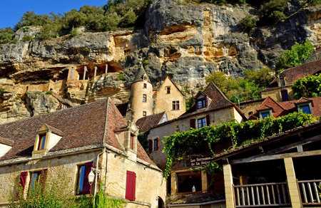 La Roque Gageac; France - October 7 2023: the picturesque old villageのeditorial素材