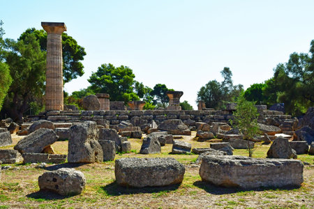 Ancient Olympia; Greece - August 30 2022: the archaeological siteのeditorial素材