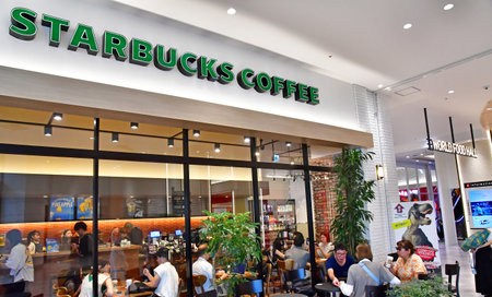Yokohama; Japan - August 10 2024: coffee in the World Porters shopping mallのeditorial素材