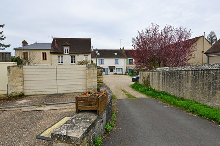 Montreuil sur Epte; France - March 16 2023: the village centerのeditorial素材