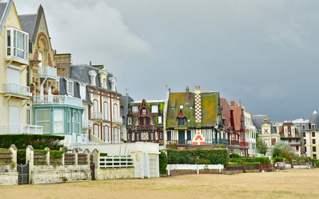 Trouville; France - October 12, 2024: Les Planches, Promenade Savignac and its stylish villasのeditorial素材