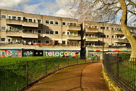 London; England - February 20 2025: fresco on an apartment block in the Gospel Oak districtのeditorial素材