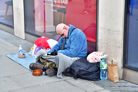 London; England - February 20 2025: homeless person on the Oxford streetのeditorial素材