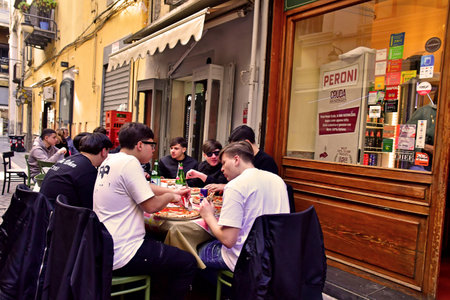 Naples, Italy - March 6 2025: a pizzeria near the Royal Palaceのeditorial素材