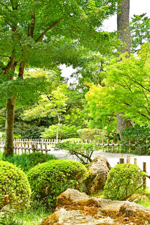 Kanazawa; Japan - August 22 2024: the Kenrokuen garden created in 1620の写真素材